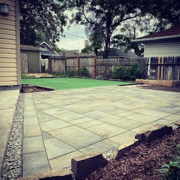 Paver patio installation in progress